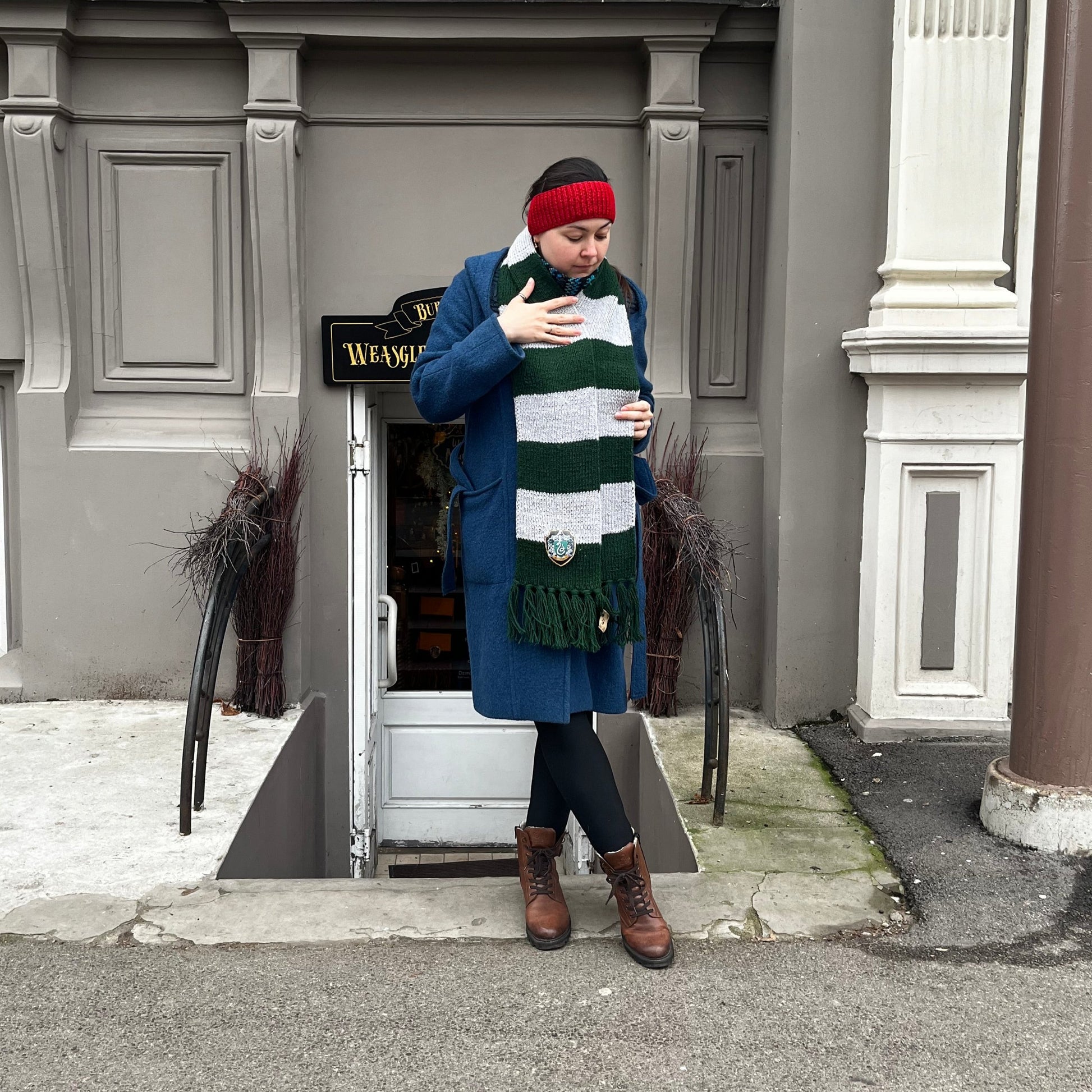 шарф Хогвартса Слизерин – зелёный с серебряными полосками