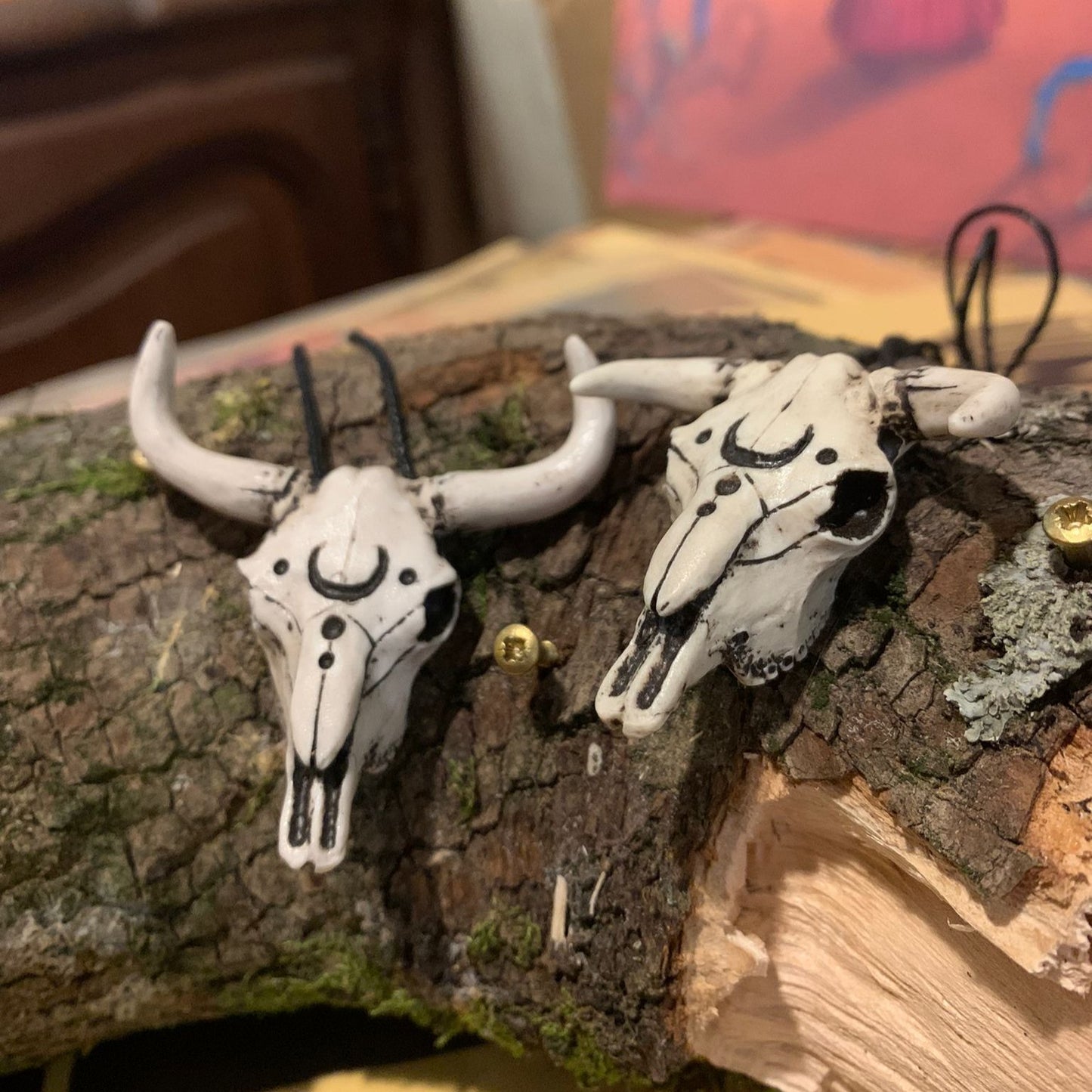 Bull skull pendant with mystical tribal pattern