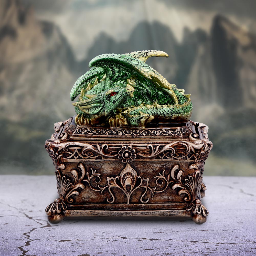 Guardian of the Hoard Dragon Box 13cm – Golden Gothic Trinket Chest